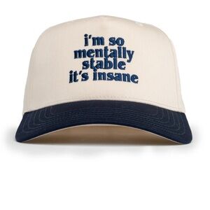 Cream and Navy Embroidered Cap